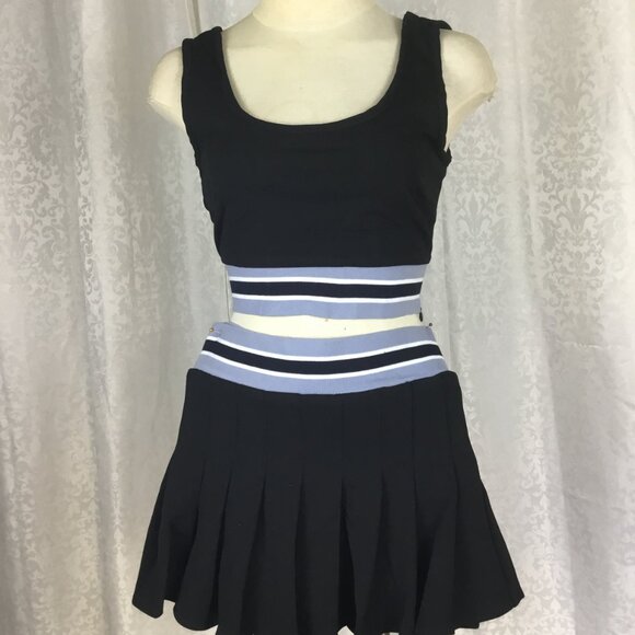 VELA Tennis Club Sport Set Skirt / Skort Pleated Top Cardigan Zip Up Golf Blk M - Picture 6 of 11